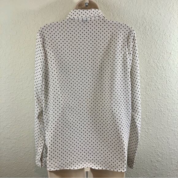 Vixbe Cream Black Print Button Front Long Sleeve Blouse Square Hem Loose Fit - Picture 15 of 16